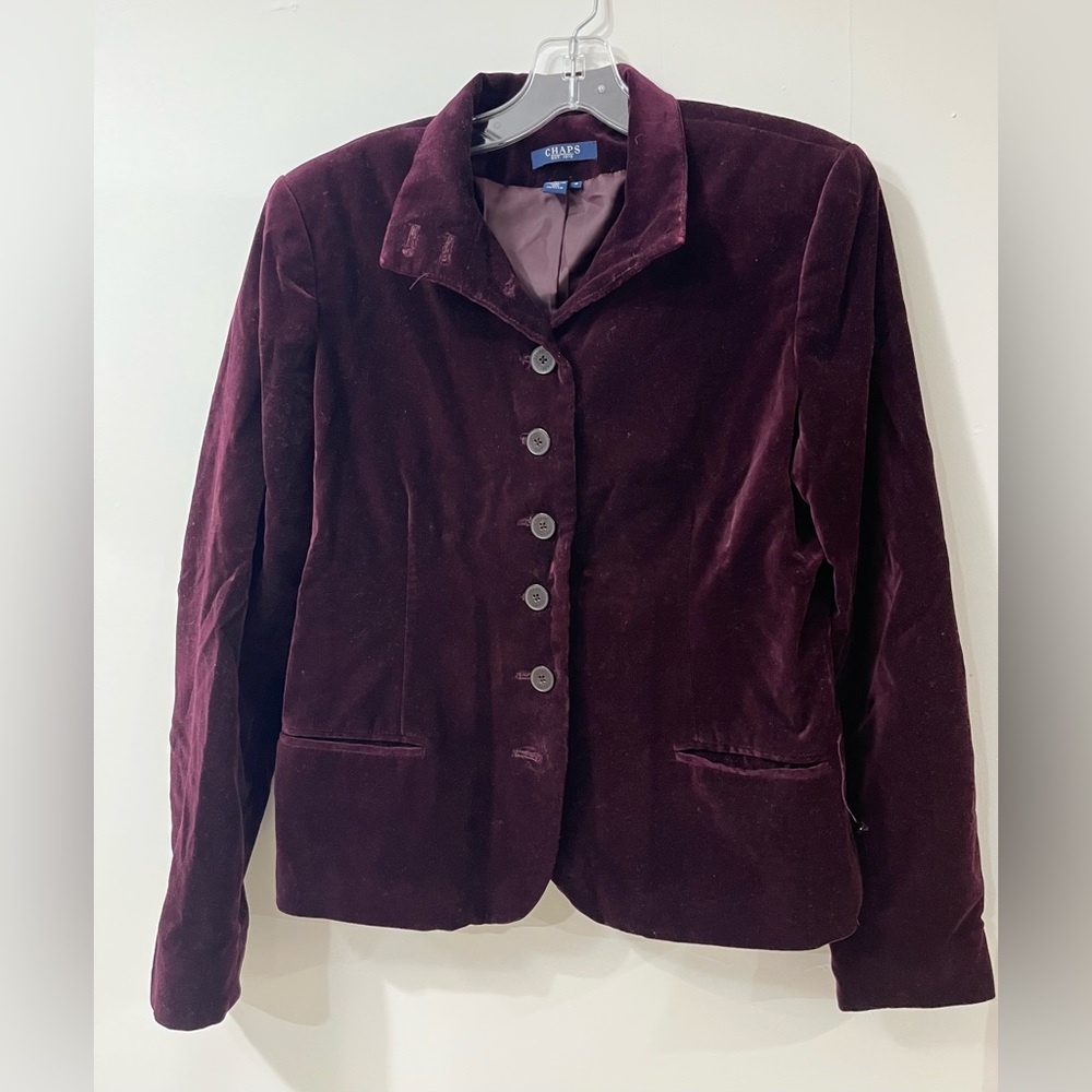 Chaps Women’s Velvet Blazer – Deep Burgundy, Size 10 - Picture 2 of 6